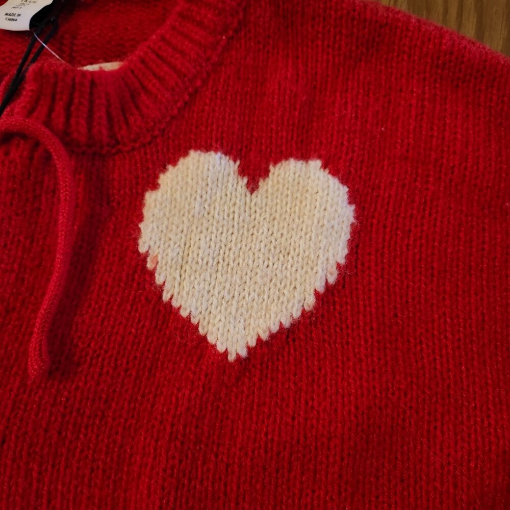 NWT Sincerely Jules Women Knit Cardigan Red Heart Print Tie Front – Size L - Picture 3 of 11